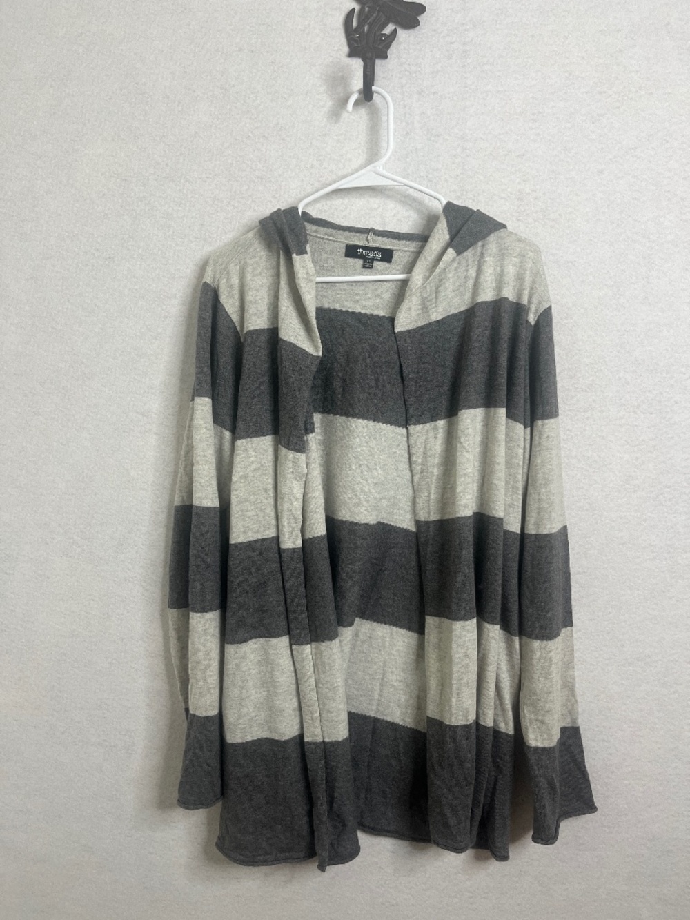 Threads Saks Fifth Avenue Gray Stripe Open Front Hooded Cardigan Lightweight XL